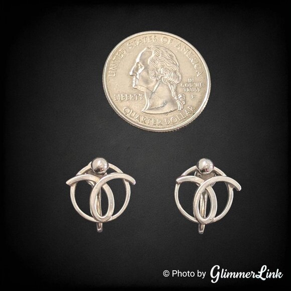 Vintage 1950s Alice Silver Tone Modernist Screw Back Earrings Signed - Picture 5 of 8